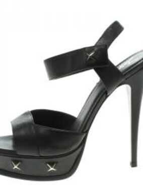 YSL Saint Laurent Paris Black Studded Leather Platform Sandals Size 38